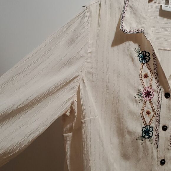 Alfred Dunner Embroidered Button Up Collared Long Sleeve Vintage Style Blouse 16 - Picture 6 of 16